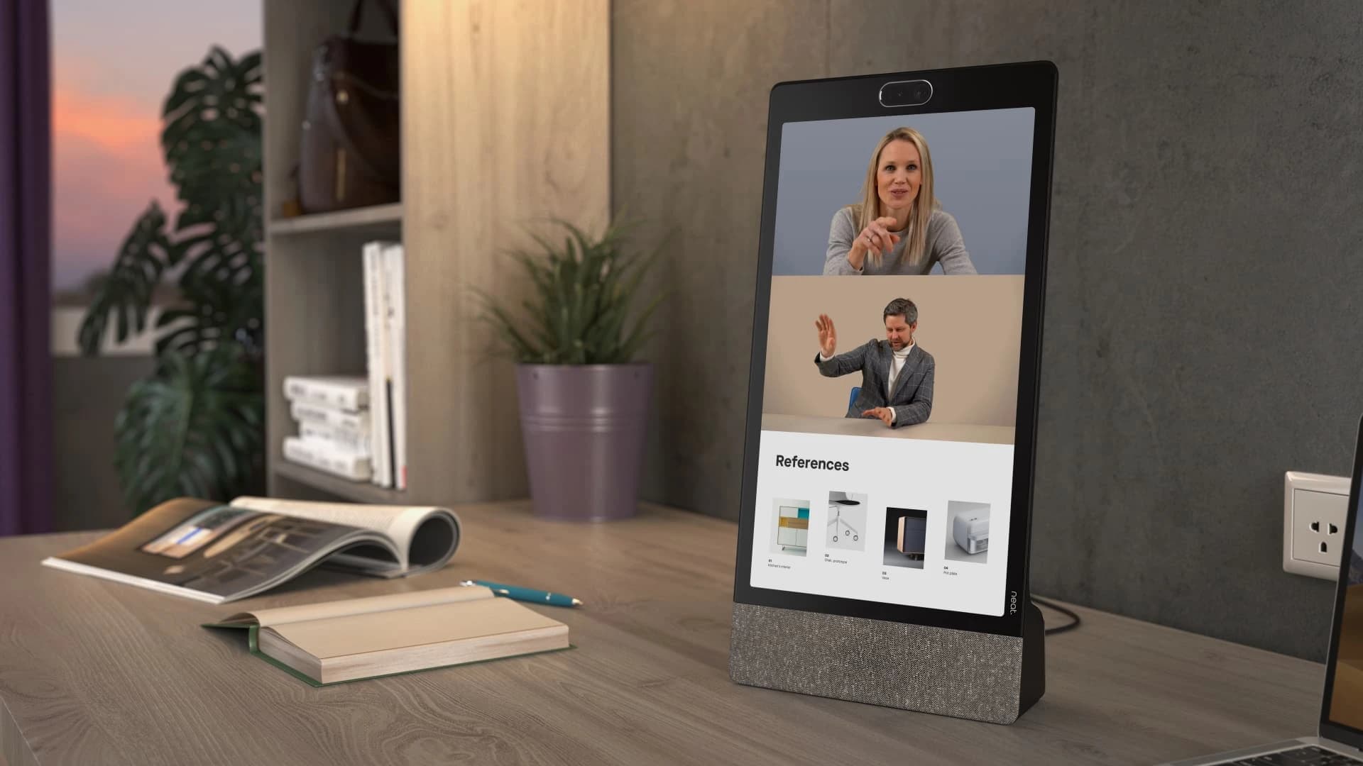 Neat Frame personal video conferencing device, on a desk
