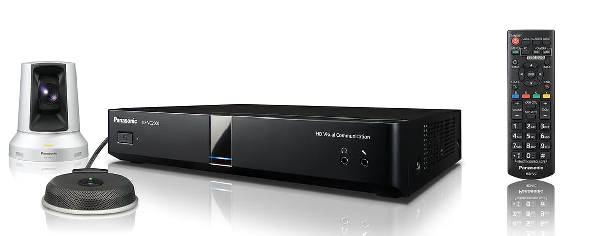 Panasonic KX-VC2000 video conferencing codec with camera, microphone and remote