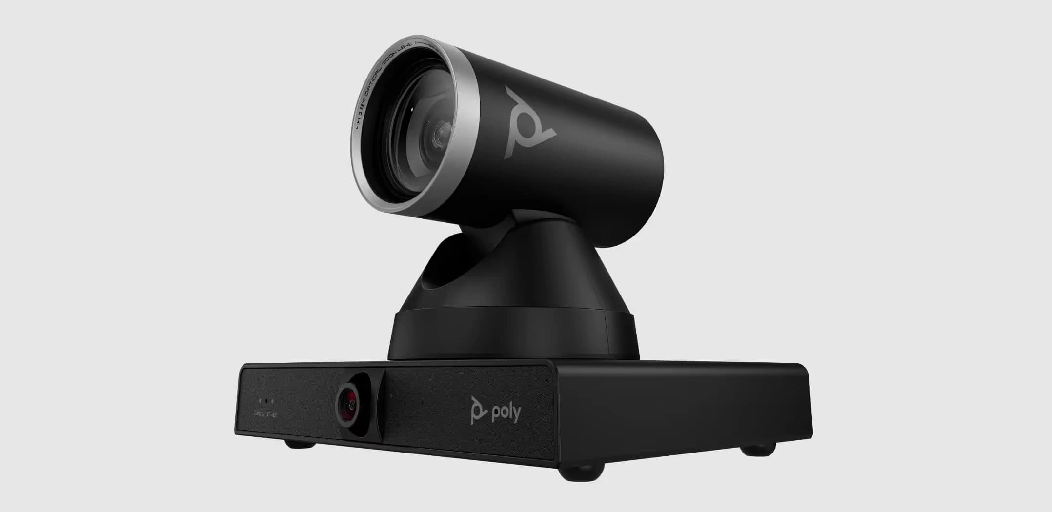 HP Poly Studio E60 dual-lens PTZ camera, angled view