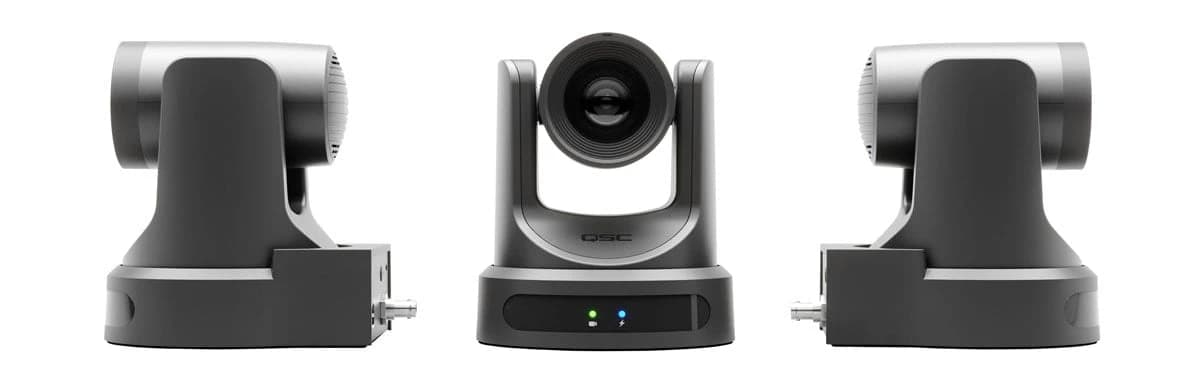 QSC Q-SYS NC-12x80 PTZ camera, front/side views