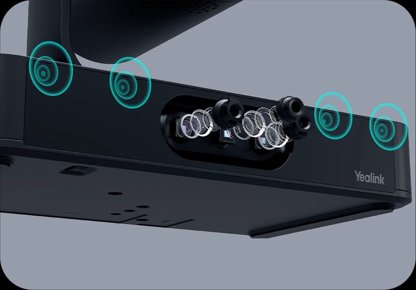 Yealink SmartVision 80, angled detail view of the quad-lens camera array