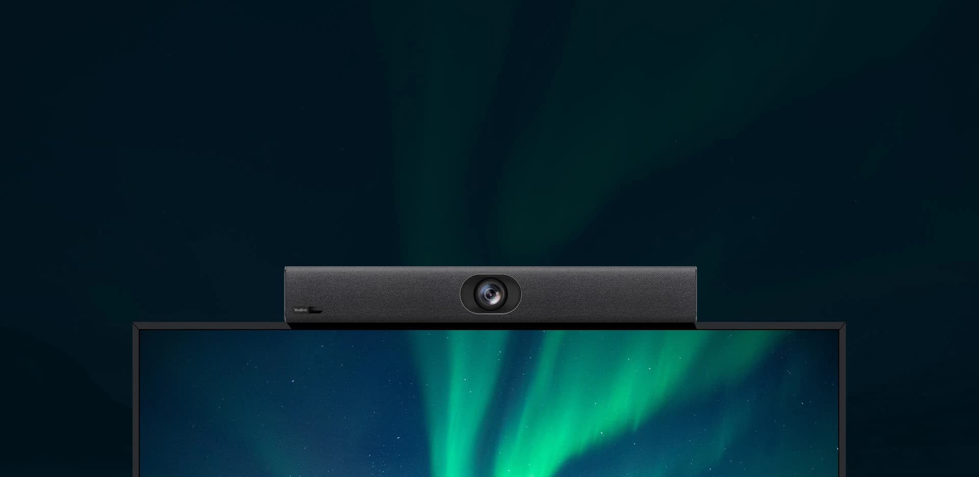 Yealink UVC40 E2 USB video bar, front view with feature callouts